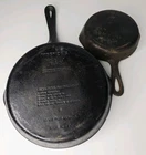 2 Wagner Sidney O Cast Iron Skillets #8 About 10 1/4" & 6 1/2" 1053 Flat Fry Pan
