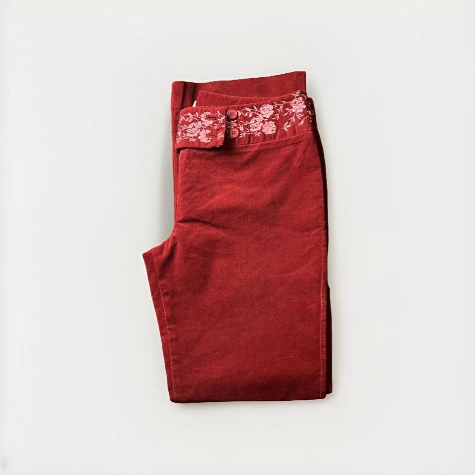 Elevenses Terciopelo Gamuza Campana Parte Inferior Diseño Cintura Floral Y2K Mujer Talla-8 Foto 2 de 4