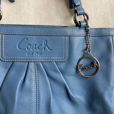 Coach F13759 Gallery Tote/Shoulder Bag Blue ZipTop Closure Side +