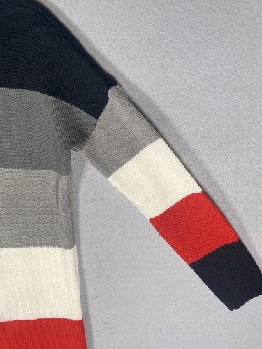 Blue Rain Dress Size M Gray White Red Black Colorblock Long Sleeve 100% Acrylic - Picture 8 of 9