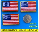 (SET OF 3) SMALL USA AMERICAN FLAG EMBROIDERED PATCH IRON-ON SEW-ON GOLD BORDER