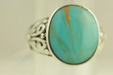 NEW Sterling Silver BLUE GLASS RING OPEN WORK SCROLL -SZ 7.5 6.1 GR S6594