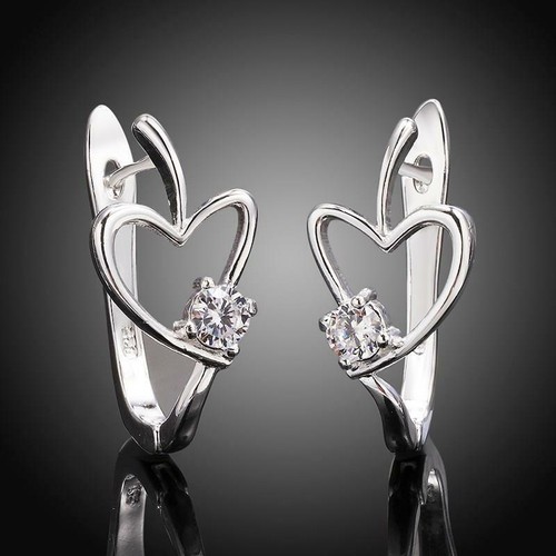 925 Sterling Silver Heart Hoop Earrings Crystal Ladies Fancy Elegant UK Seller - Picture 3 of 6