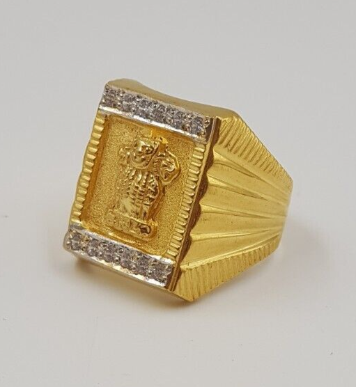Solid Gold Heaven 22K Ring CZ Authentic Ashoka Mudra Real Yellow