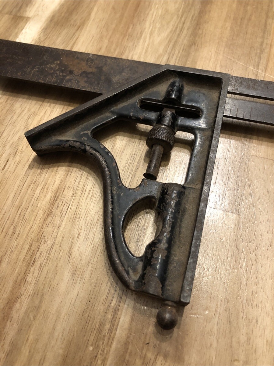Vintage Stanley? Slotted 12” Combination Tri Square W/ Scribe