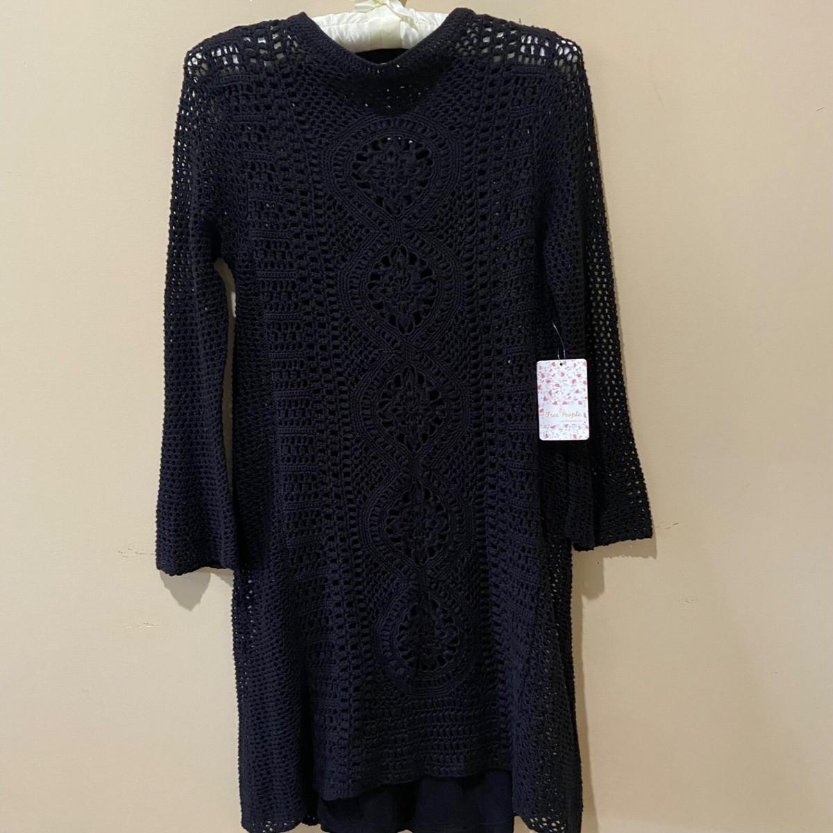 black crochet bodycon dress Long Sleeve Tie Open Back Mini Bodycon Dress In Black Crochet Knit | EGO US