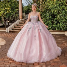 Princess Sweet16 Ball Gown Floral Quinceanera Dresses Strapless Corset PartyGown