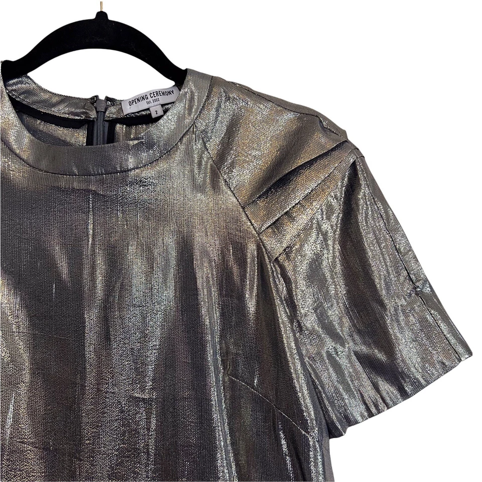 Blusa transparente festa plissada metálica brilhante prata cerimônia de abertura tamanho 2 - Imagem 2 de 4