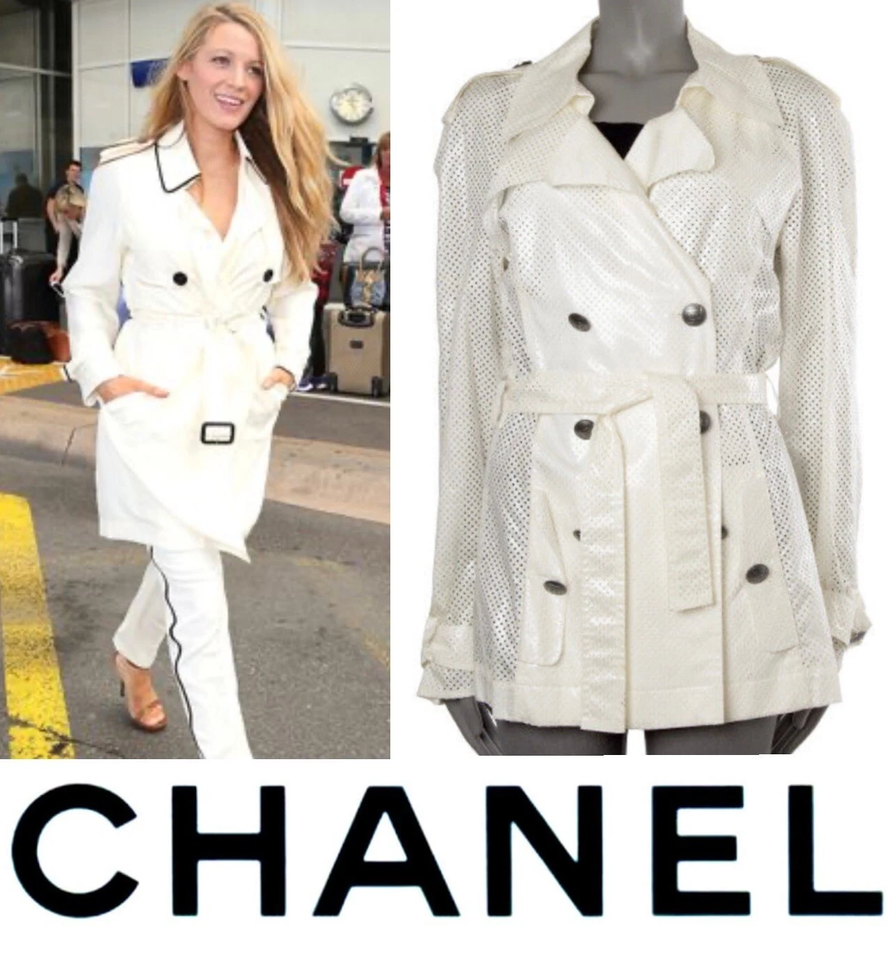 Giacca trench cappotto Chanel vintage 2008 bianco logo sportivo 34 36 4 6 top XS S M