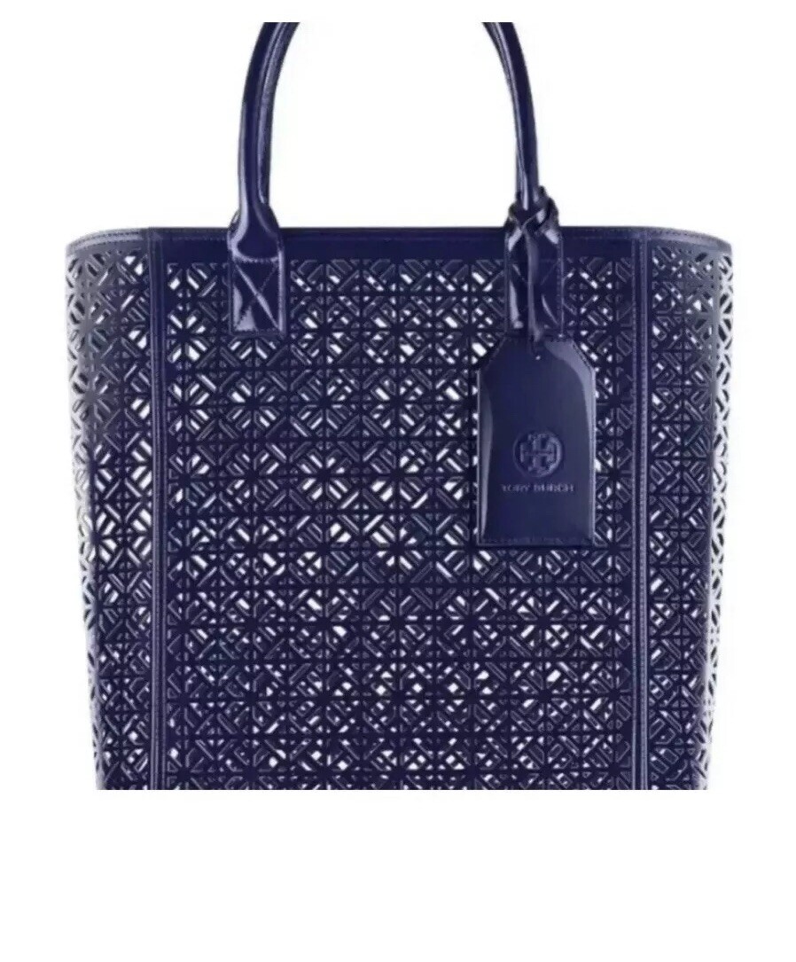 TORY BURCH レザー 袋付き ネイビー トートバッグ 8722 TORY BURCH レザー 袋付き ネイビー トートバッグ 8722 バッグ