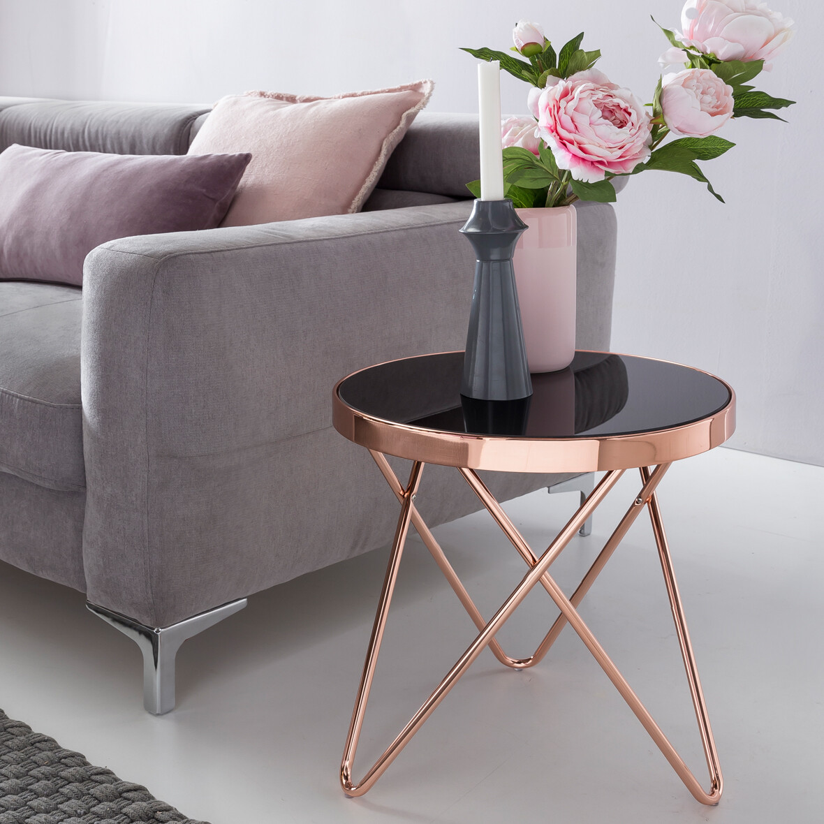 FineBuy Mesa de Centro 42x42x46 cm Cristal Redonda Mesita de Café Moderna...