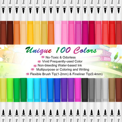 100 Colors Dual Tip Brush Pens Fineliner Marker Set Double Heads Maker