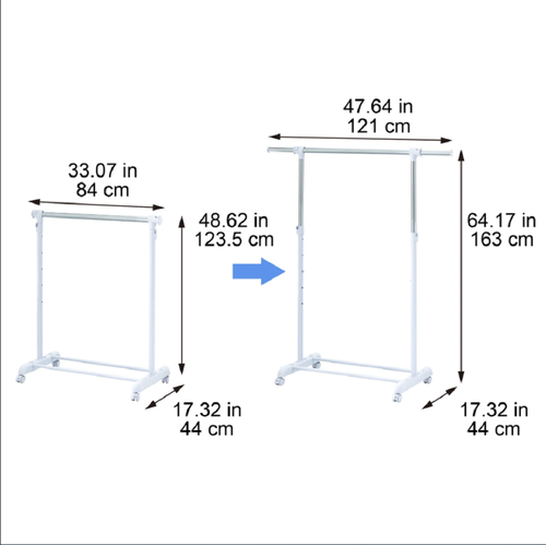 Heavy Clothes Hanger Adjustable Height Rolling Garment Rack Metal Chrome White - Picture 8 of 11