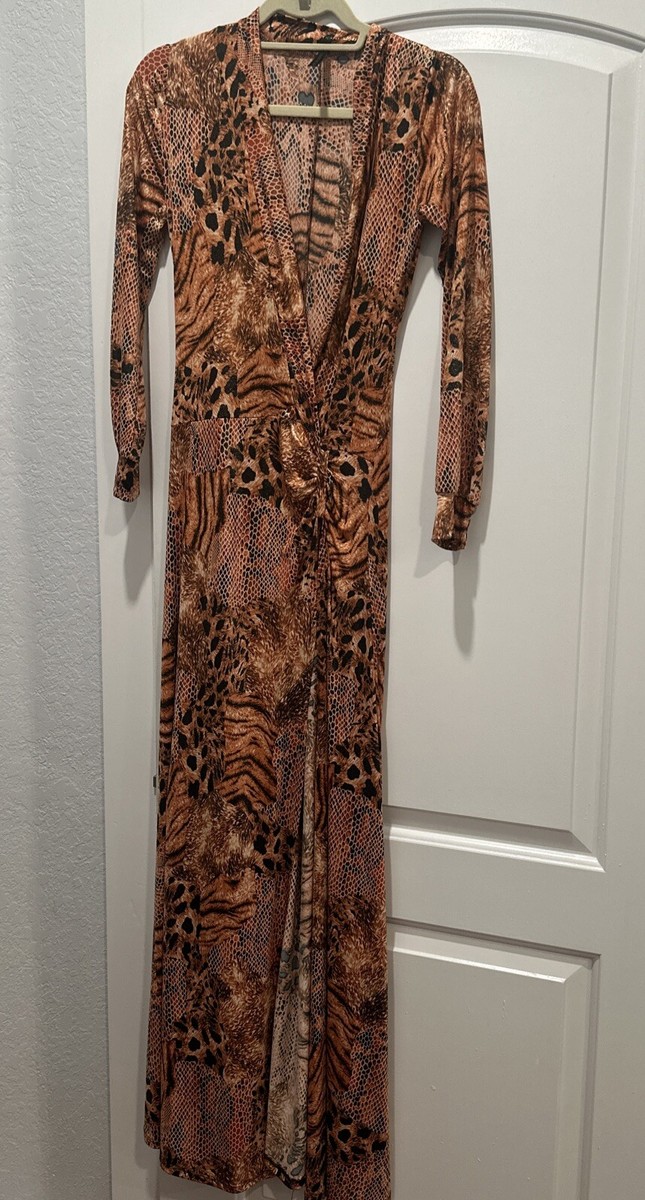 Good Time Usa Animal Print Dress Front Slit Open Front Sexy Gown Small S Good Time Usa Animal Print Dress Front Slit Open Front Sexy Gown Small S