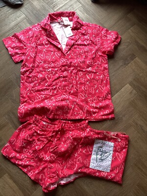 boux avenue pyjamas Brushed Cotton Short Set in Bag BNWT Heats Mix Pink  UK