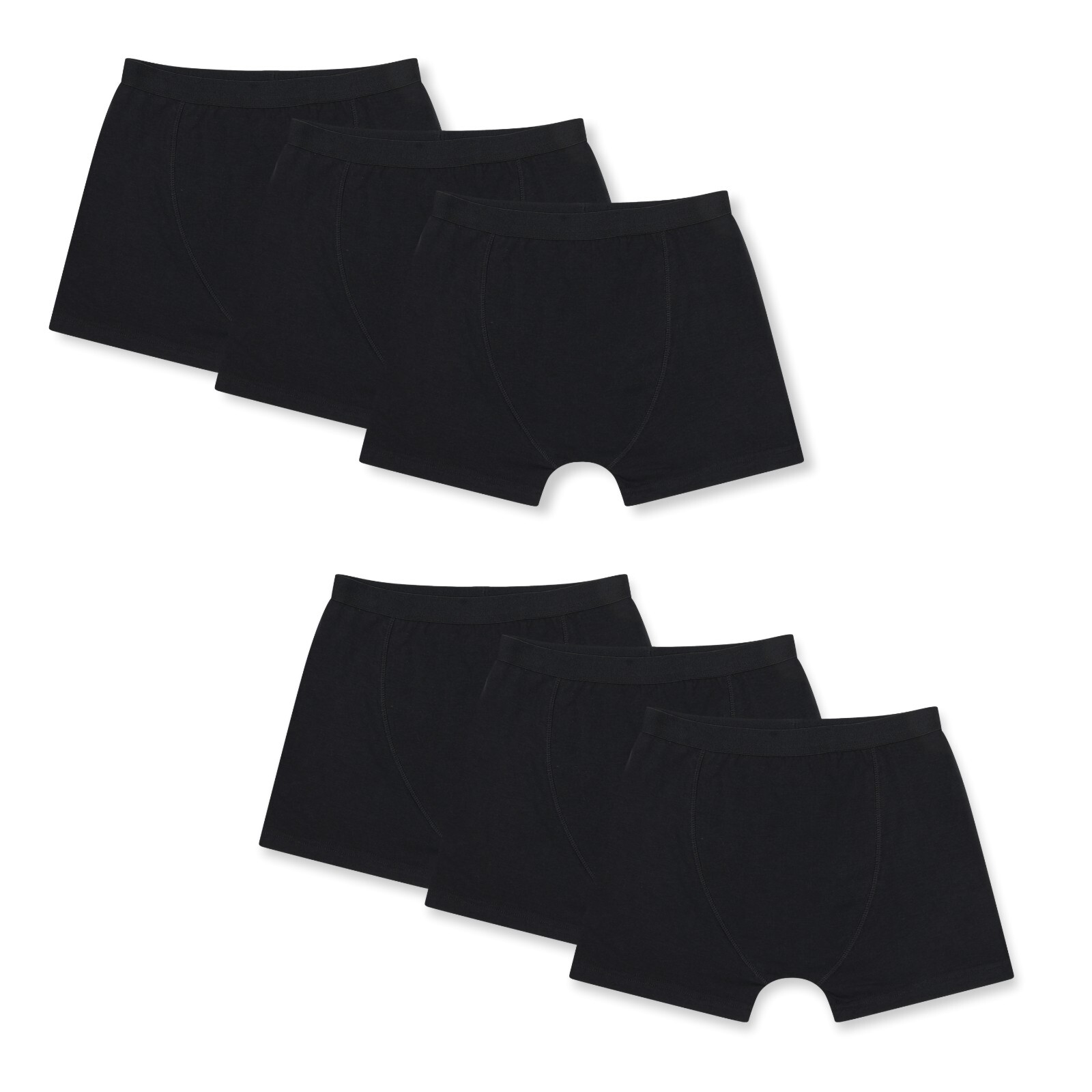 Boys Boxer Shorts 6 Pack Black Cotton Stretch Trunks 7-13Y Soft Comfy Underwear