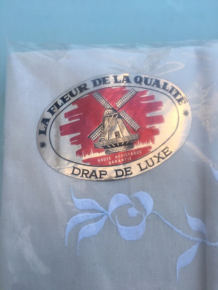 Drap Neuf En Coton Brodé 220x300 Vintage  - Photo 3/4