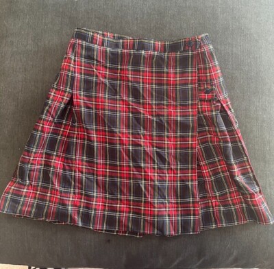 Lands' End Girls 12 School Uniform Skirt Blue Yellow Plaid