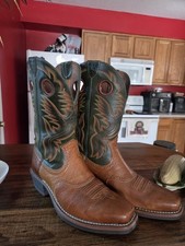Ariat Western Equestrian Boots Brown Green Decorative Stitching