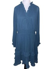 Emma & Michele Teal Ruffle Tiered Long Sleeve Dress Officecore Size XL
