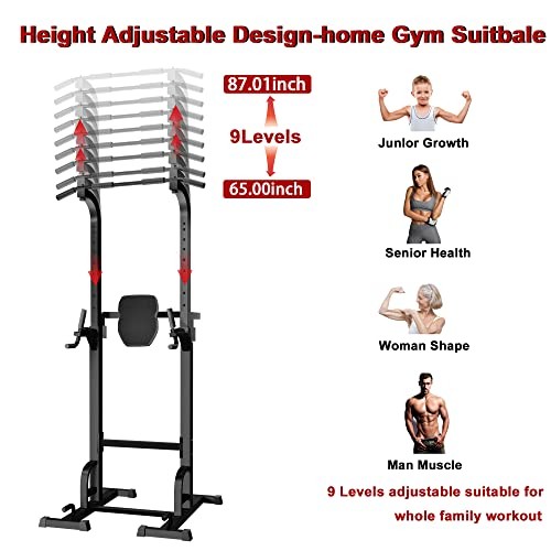 Holleyweb Multi-Function Power Tower Dip Station Pull Up & Dip Stands - Black