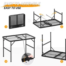 Outdoor Camping Table 3FT Folding Grill Table Mesh Desktop Portable Aluminum