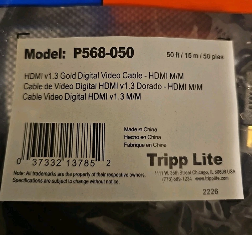 NUEVO, CABLE DE VIDEO TRIPP LITE P568-050, 50 FT, HDMI V 1.3, ENVÍO GRATUITO Foto 3 de 3