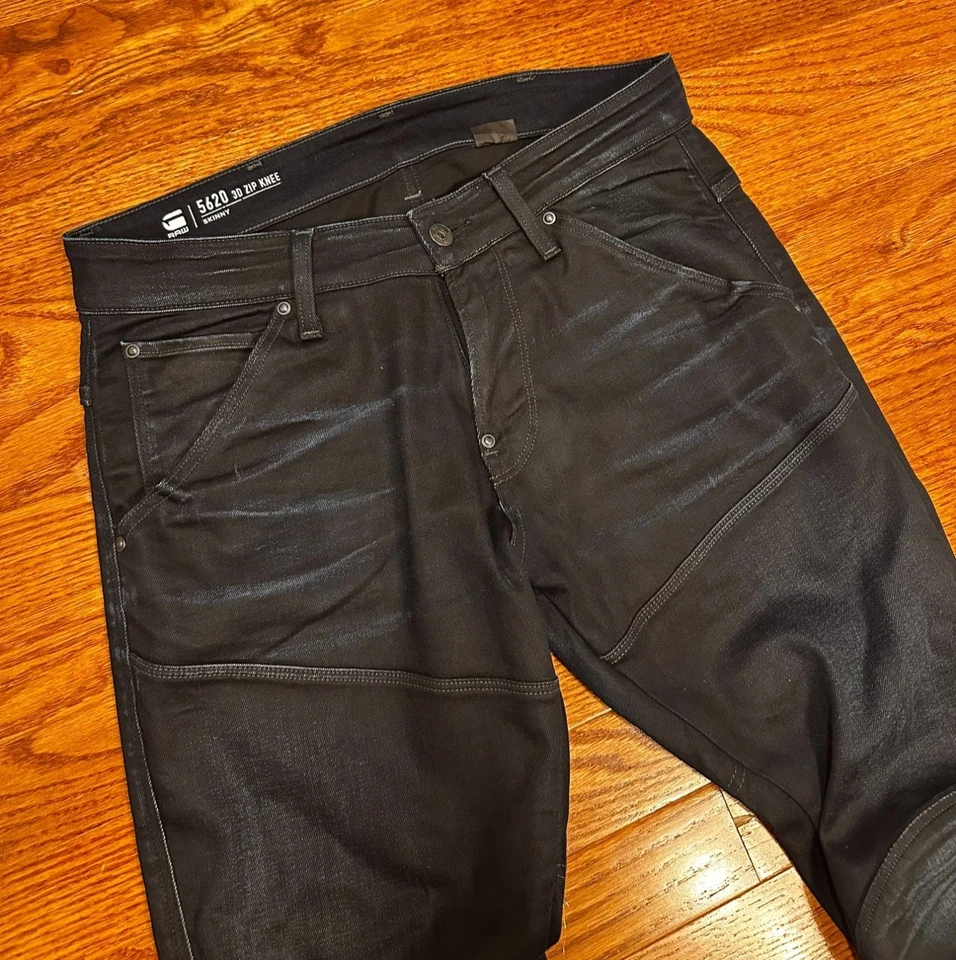 Pantalones de mezclilla ajustados hasta la rodilla con cremallera 3D G-Star Raw 5620 para hombre 31x32 azul moto doble rodilla Foto 3 de 4