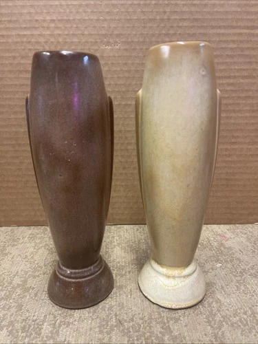 Pair Of Vintage Frankoma Pottery Art Deco Bullet Vase #43 Crocus Bud Plainsman