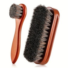 2-Piece Horsehair Shoe Brush Shine Shoe Polish Kit, Leather Shoes Boot Clean