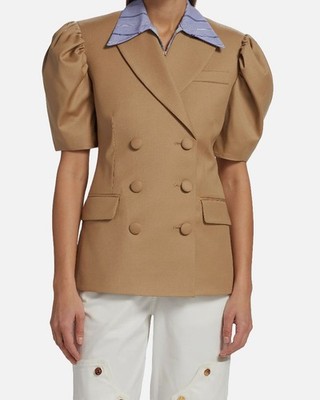anOnlyChild Women's Beige Wool Puff Sleeve Claremont Blazer Jacket Size 6