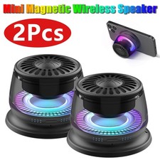 2Pcs Magnetic Portable Bluetooth 5.3 Speaker Mini Sound Phone Holder w/RGB Light