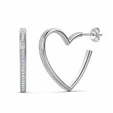 Heart Hoop Earrings for Women - Cubic Zirconia Open Heart Hoops Small CZ Heart