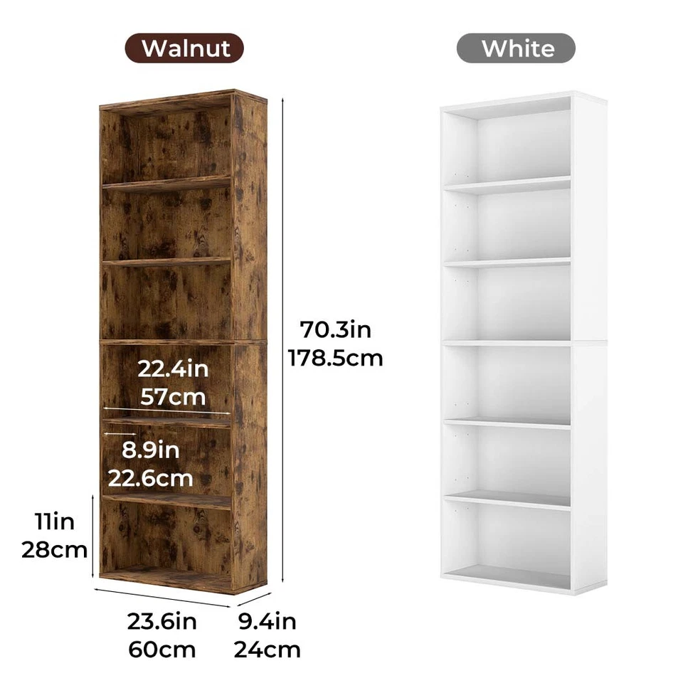 Levede 6 Tier Bookcase Shelving Storage Tall Adjustable Bookshelf Organizer Unit - image 2 of 4