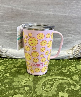 New SWIG LIFE  ~ Oh Happy Day 18oz Travel Mug ~ Insulated Cup! Fun Smiley Face 