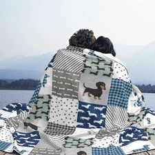 Dachshund Dog Design Blanket Soft Fleece Flannel Blanket, Doxie Throw, Blue ...