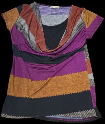 Lavish Women's S, Cowl Neck Striped Multicolored Blouse: Eclectic Boho, Y2k Vibe