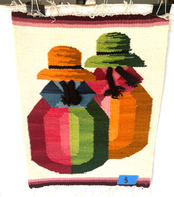 VTG. PERUVIAN HANDWOVEN WALL HANGING  ANDEAN WOMEN,BRAID 18'' X 12'' FOLK ART  #3