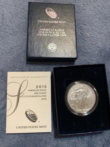2015-W American Eagle One Ounce Oz Silver Dollar Uncirculated Coin Box & COA