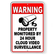 Cloud Video Surveillance Security 8" x 12" Aluminum Sign Alarm Camera CCTV