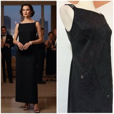 VTG Y2K CDC Black Beaded Maxi Goth Dress Elegant Minimalist Eveningwear Sz 10