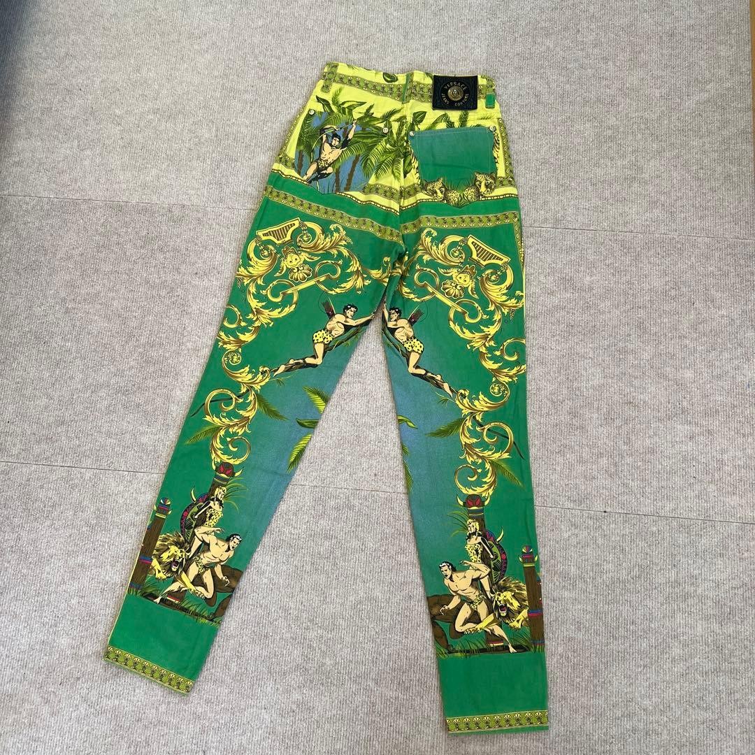 VERSACE Skinny Pants Tarzan Collection All Over Print Rare Size 26 40 Italy