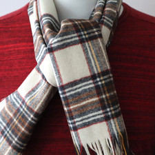 Vtg 100 Pure Wool Pendleton Scarf, Classic Brown, Red, Yellow Plaid 13x48" USA 