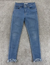 Levis 721 Jeans Womens 27 Blue High Rise Skinny Medium Wash Stretch w/Chewed Hem