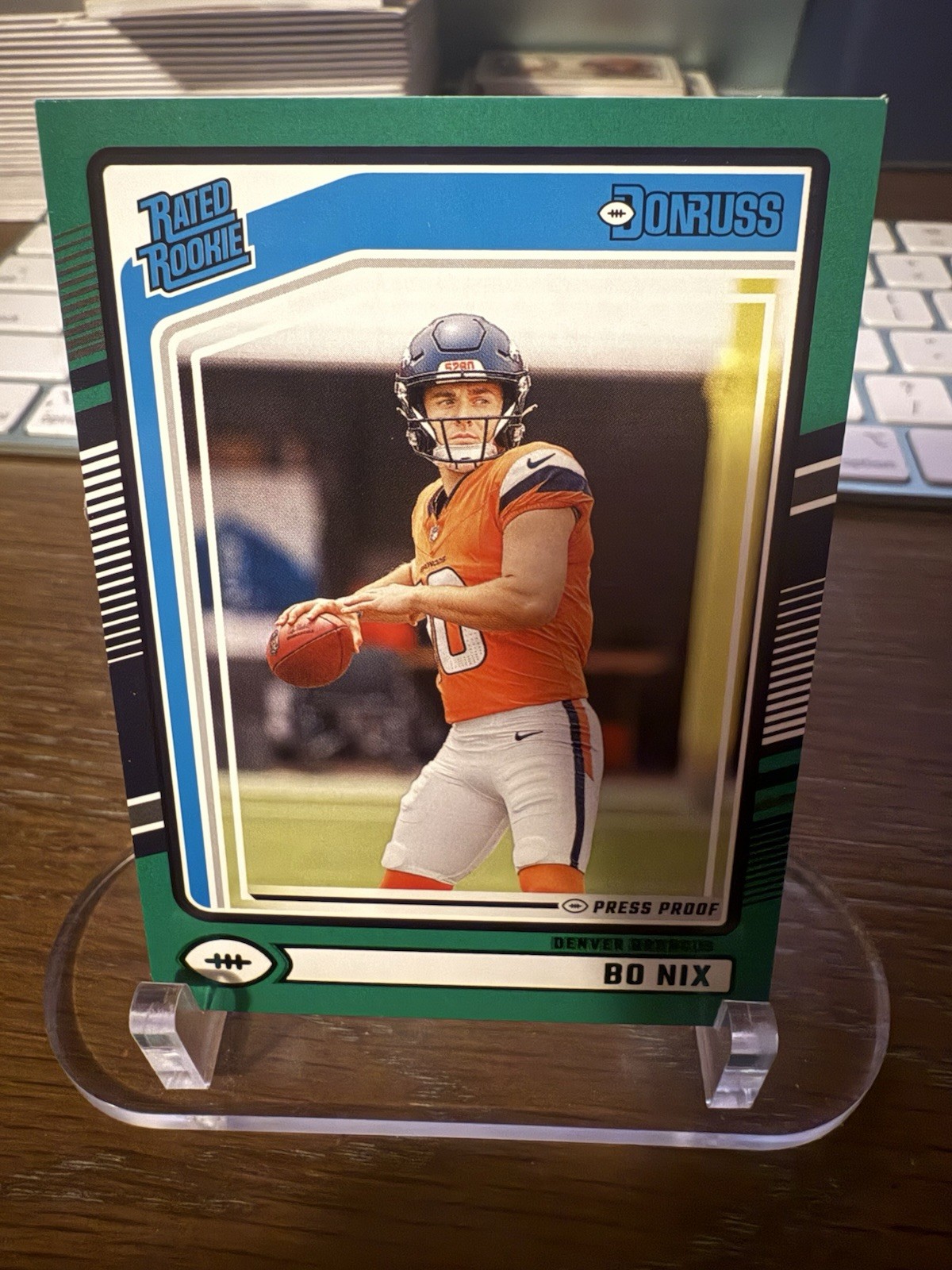 2024 Panini Donruss - Rated Rookie Bo Nix #369 Press Proof Green (RC)