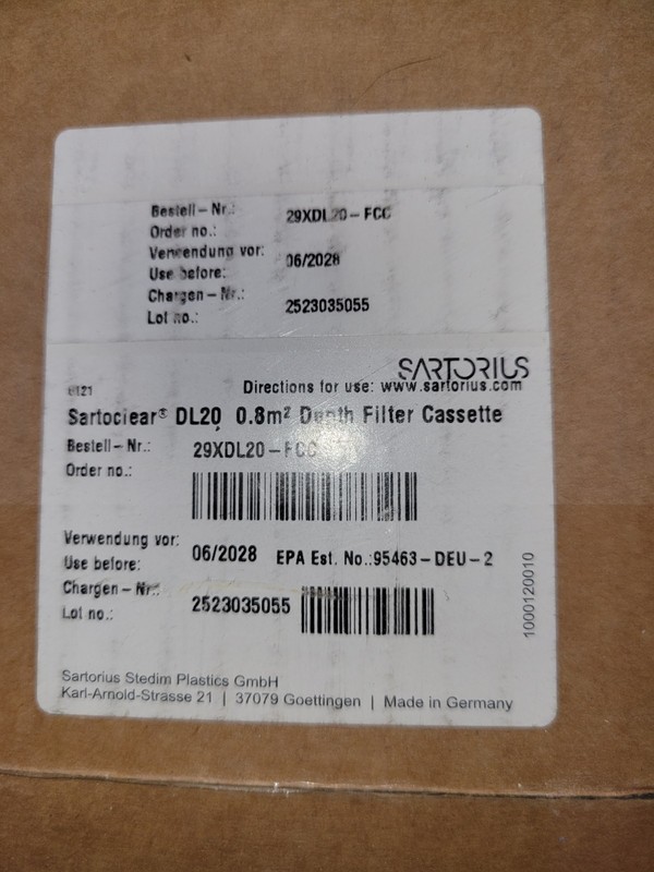 SARTORIUS DL20 0.8/0.4um SARTOCLEAR  DEPTH FILTER (1 sealed bag)29XDL20-FCC