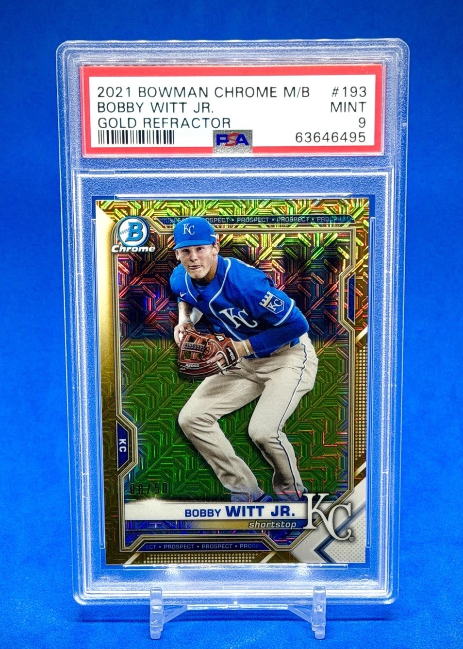 Bobby Witt Jr Gold Refractor PSA 9 #/50 - 2021 Bowman Chrome Prospects BCP193 RC