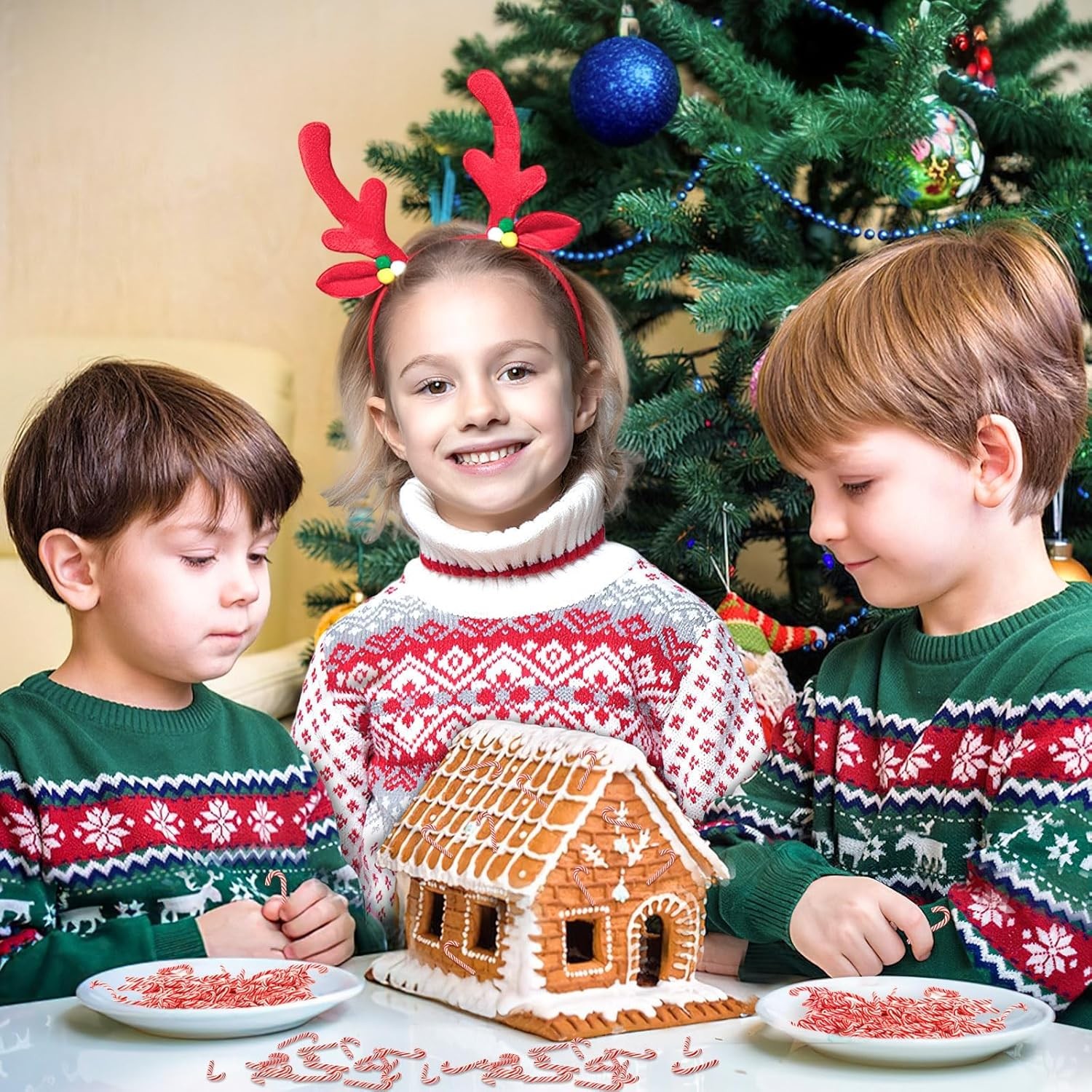 Mini Christmas Candy Canes Ornaments Red White Party Décor 80pcs