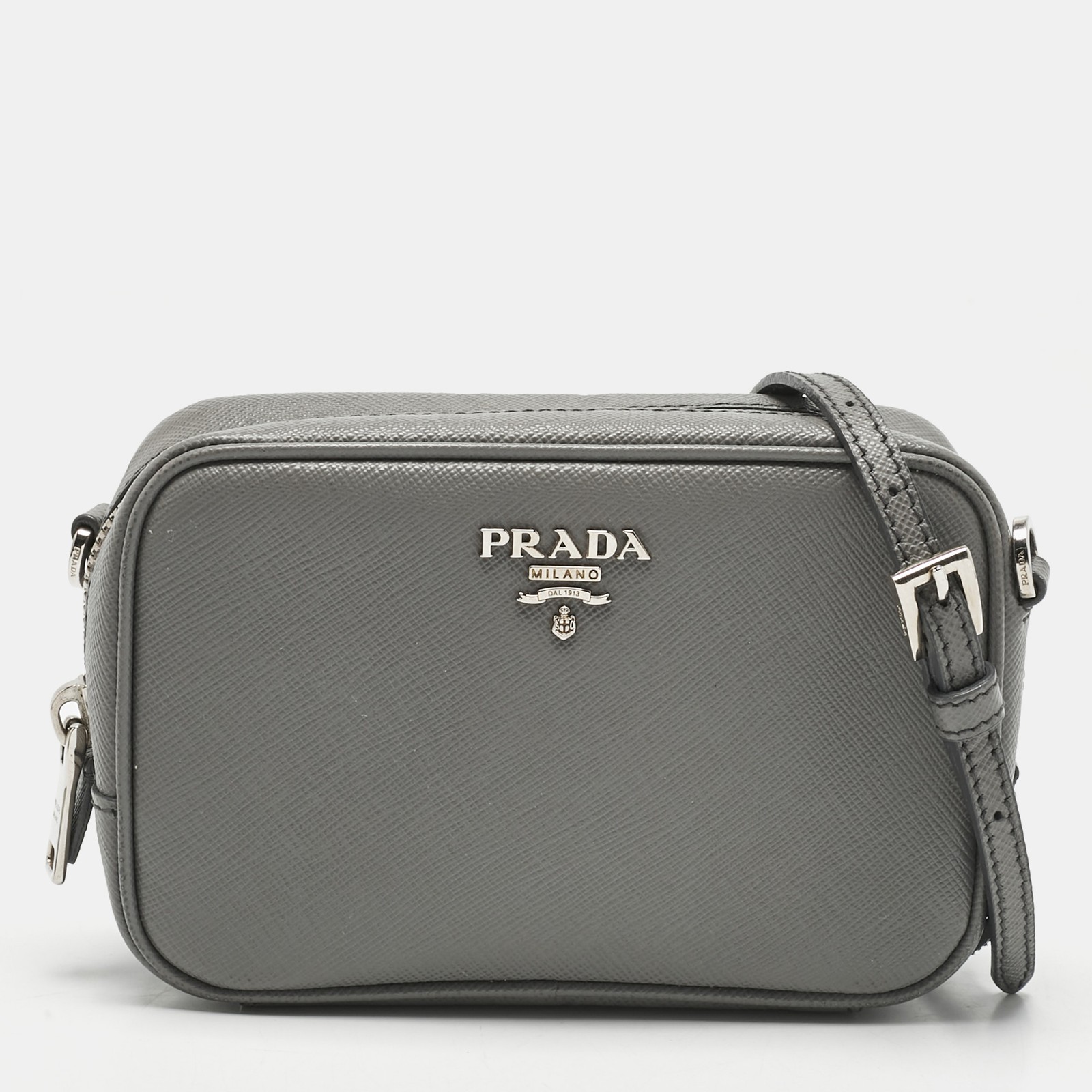 Prada Grey Saffiano Leather Mini Camera Crossbody Bag