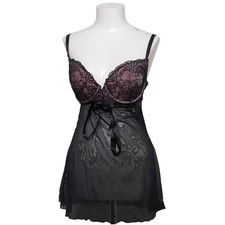 C&A Lingerie, Negligé, Größe: 80D, Schwarz/Pink, Elasthan/Polyamid, Blumen #vNV